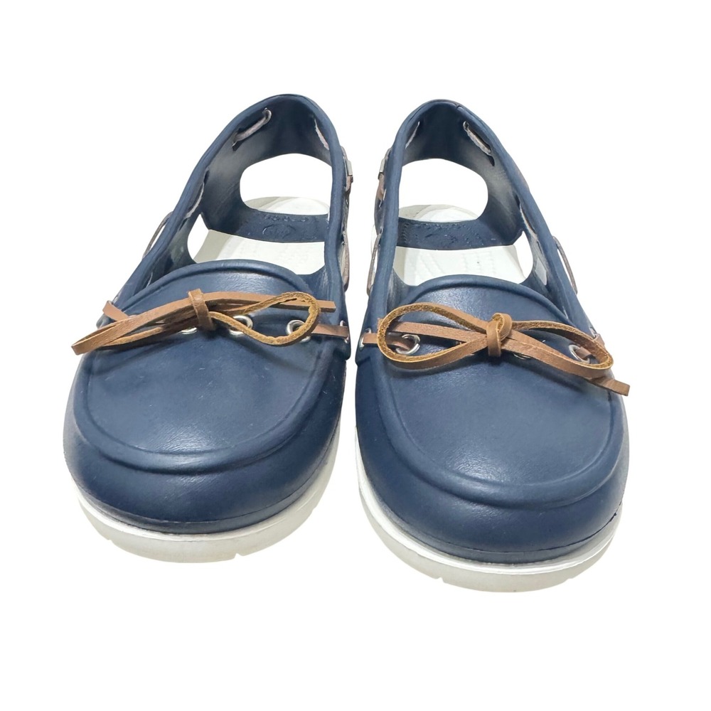 Crocs Beach Line Hybrid Boat Shoes Size 8 Navy Blue White Slip On - Picture 6 of 10